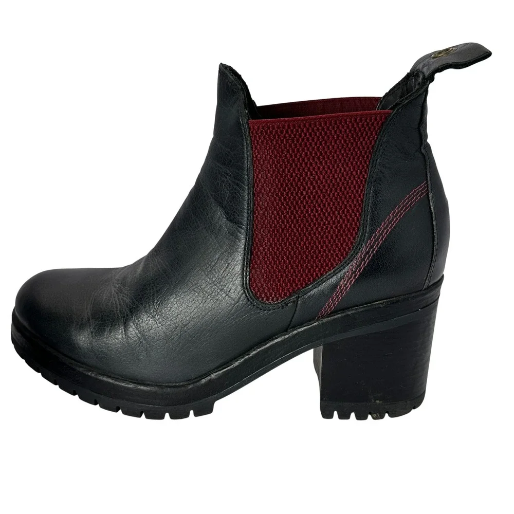 Bueno Footwear Florida Boot Womens Black Leather Red accent Chunky Heel Boots 40